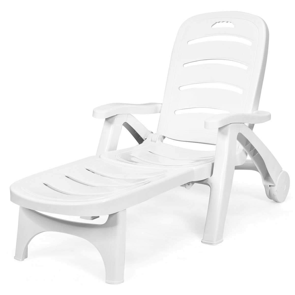 Chaise Longue Pliable Dossier Inclinable 5 Positions avec Roues Intgres pour Terrasse Jardin Piscine 150 kg Gris/Blanc/Bleu -