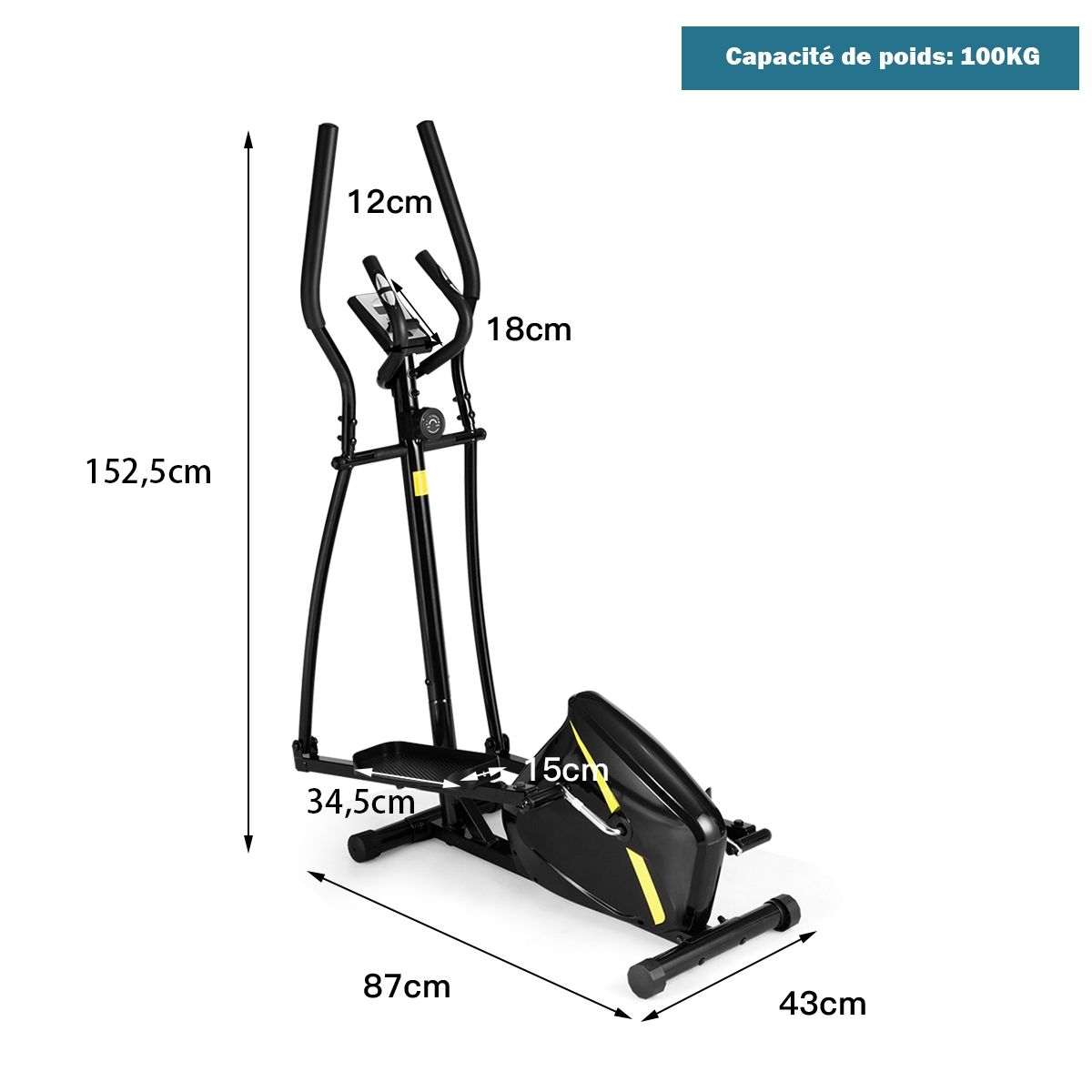 Vlo Elliptique avec 8 Niveaux de Rsistance-Masse d'Inertie 2 kg Pouls la Main Affichage LCD -