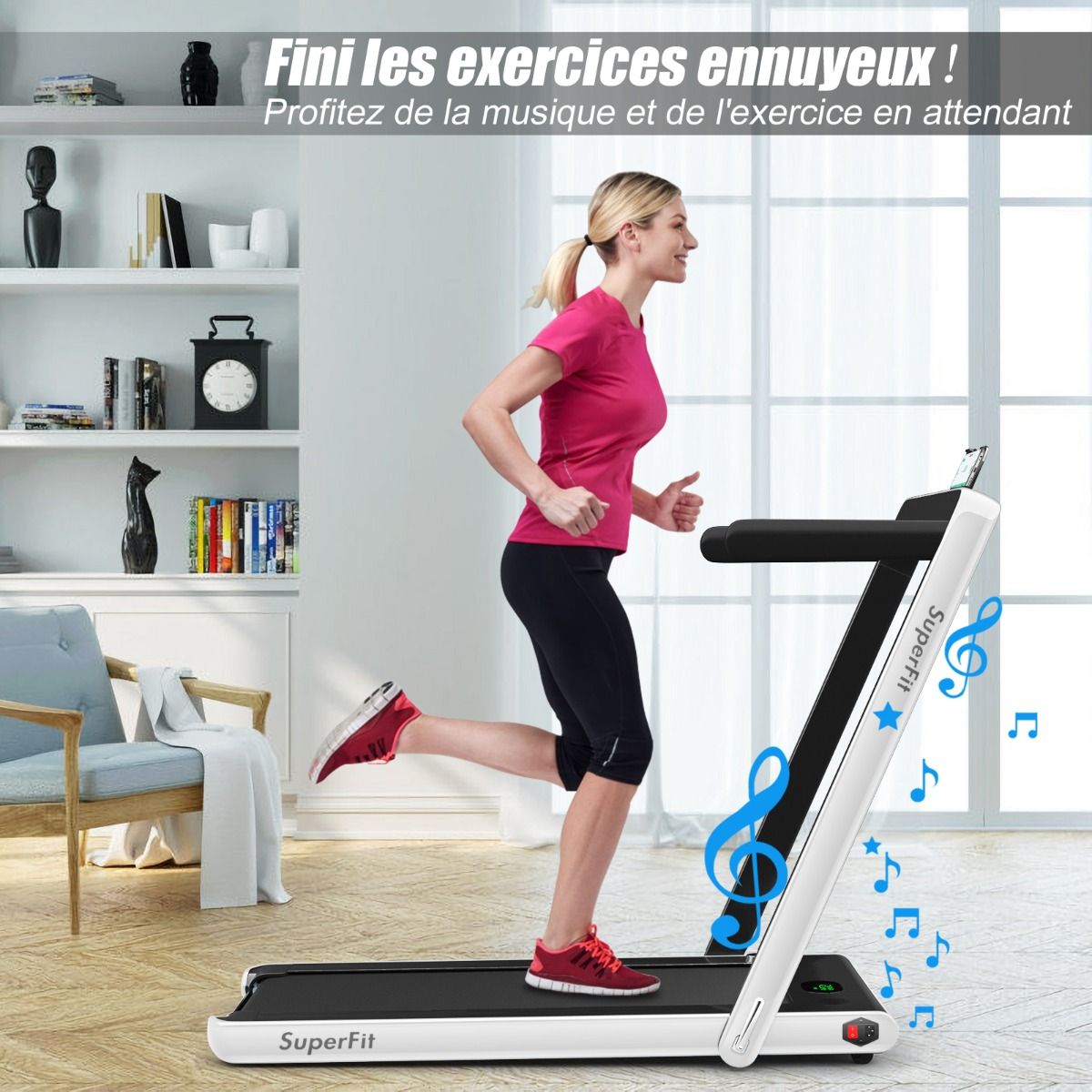 2 en 1 Tapis de Course Electrique Pliable 1 12 Km/H avec Haut-parleur Bluetooth Tlcommande Moteur 0,75HP Vert/Blanc/Noir/Rouge/Or/Noir et Argent/Bleu -