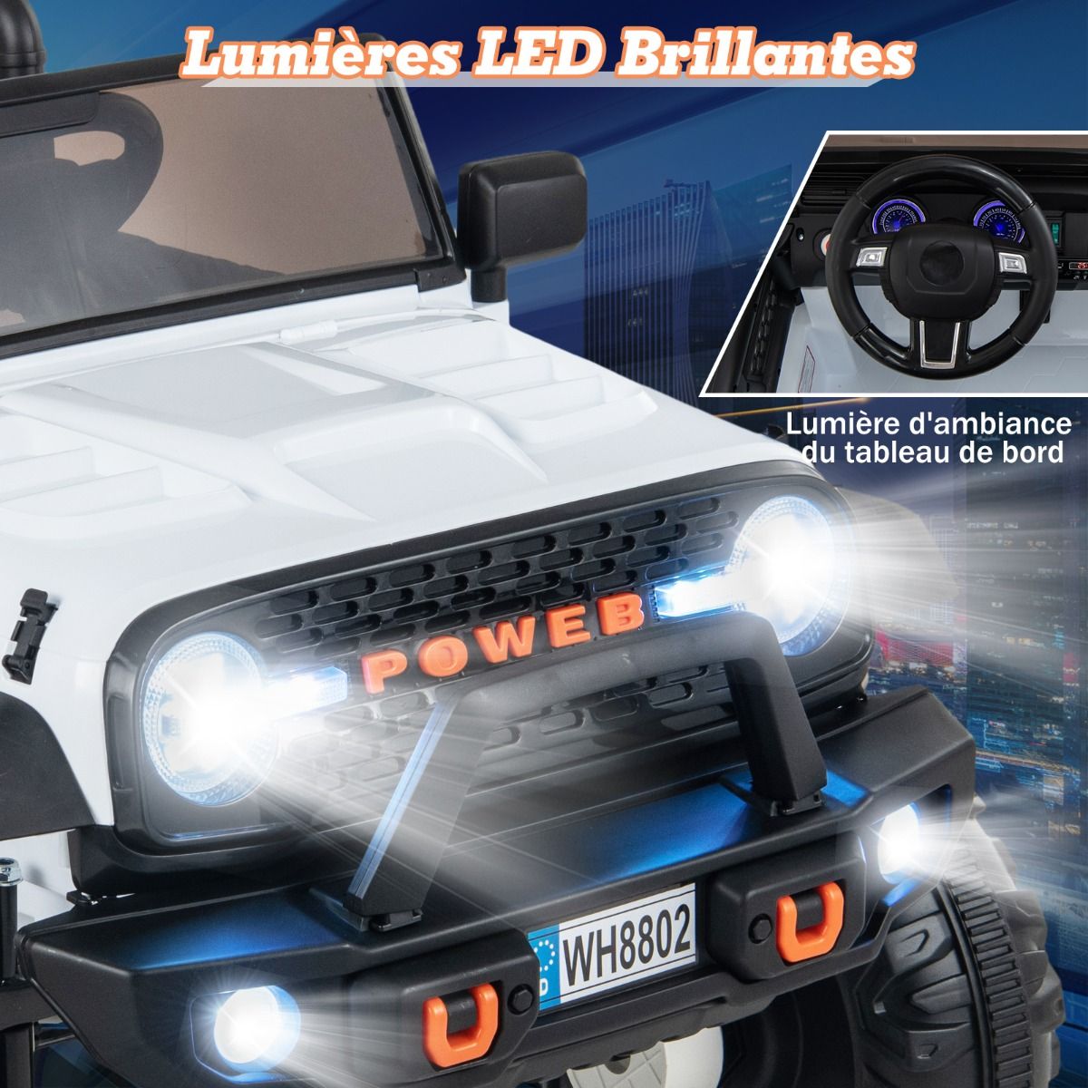 Voiture lectrique 24v pour Enfants 2 Places Tlcommande Musique Histoire Klaxon Usb Fonction de Dmarrage Lent Suspensions Ressort Blanc/Noir/Rose/Violet -