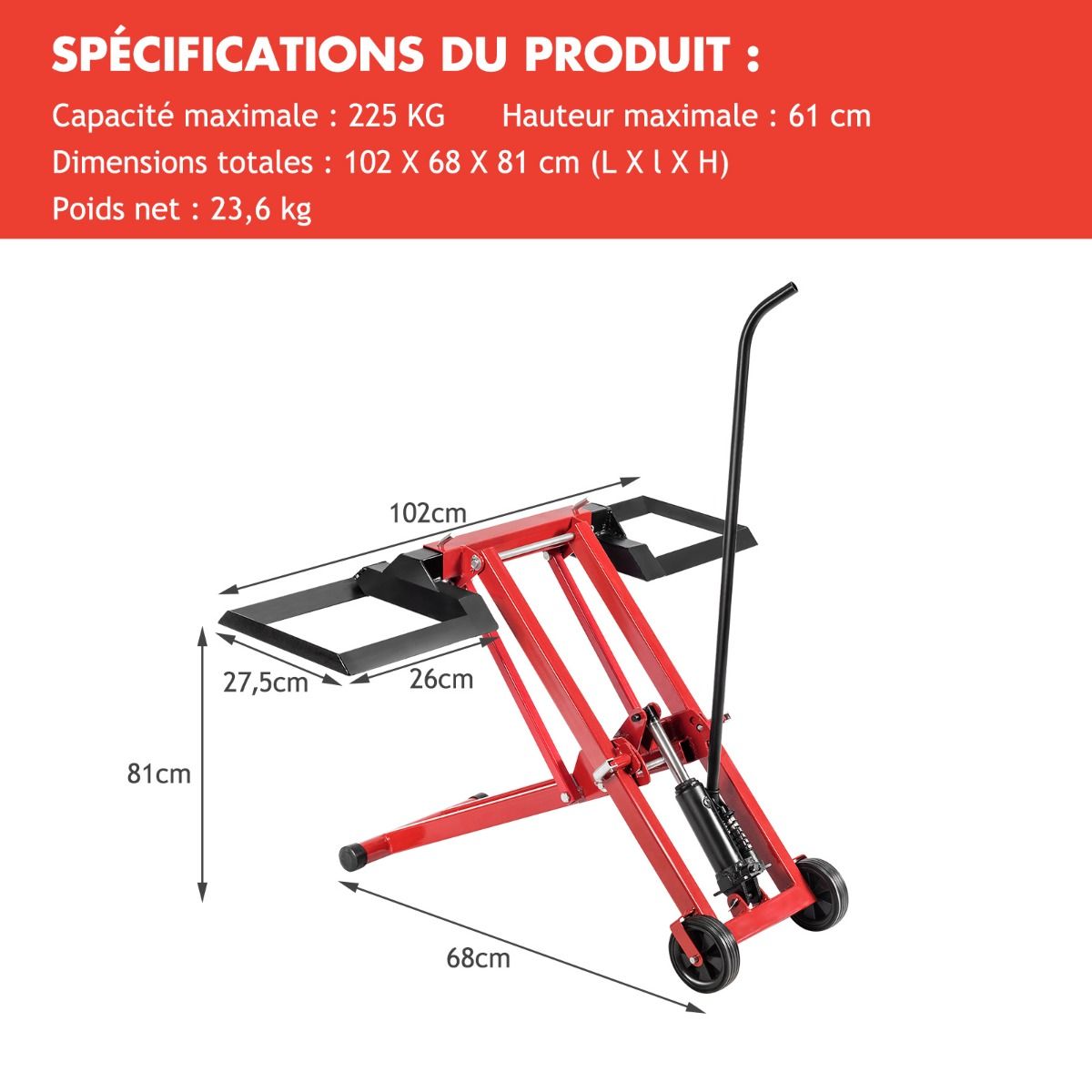 Cric de Levage pour Tondeuse Gazon pour Tracteurs et Tondeuses Gazon Autoportes Rayon de Braquage Nul Capacit de 227 Kg -