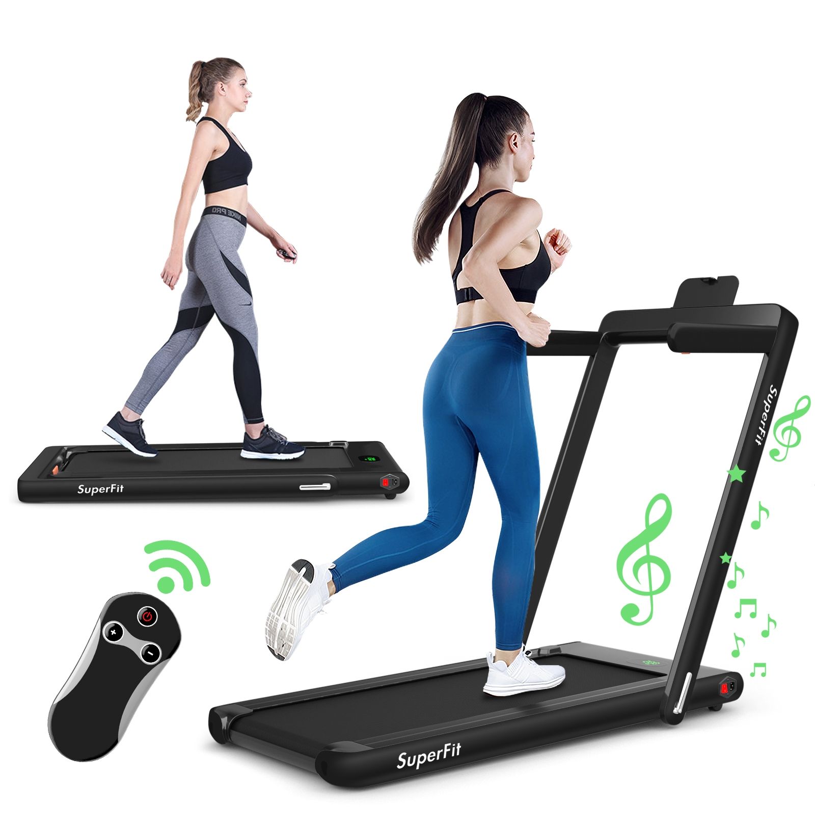 2 en 1 Tapis de Course Electrique Pliable 1 12 Km/H avec Haut-parleur Bluetooth Tlcommande Moteur 0,75HP Vert/Blanc/Noir/Rouge/Or/Noir et Argent/Bleu -