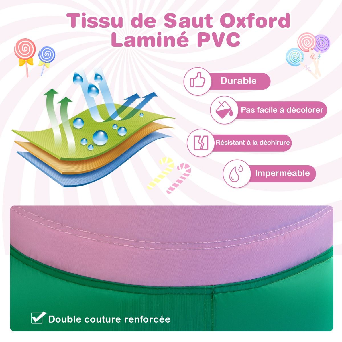 9 en 1 Ch芒teau Gonflable en Forme Bonbons avec Toboggan Maison de Saut Gonflable avec Pistolet Eau Charge 90kg pour 2 Enfants de 3-10 Ans -