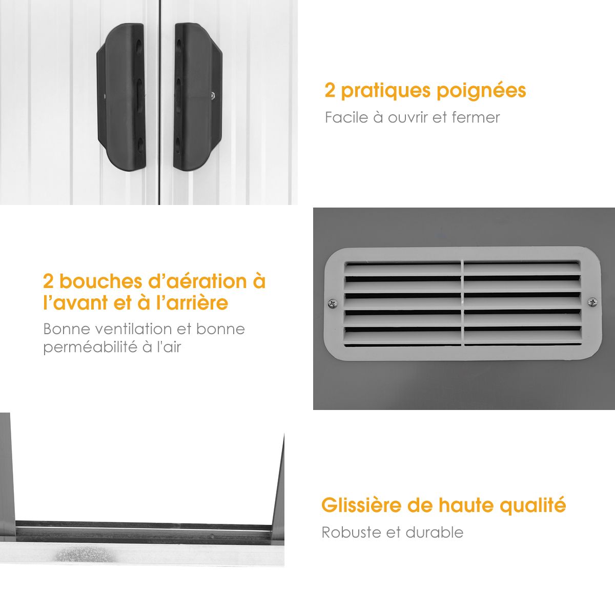 Abri de Jardin l'Extrieur en Acier Galvanis avec 2 Portes,4 Bouches d'Aration pour Stocker Outils 238 x 131 x 181CM Gris+Blanc -