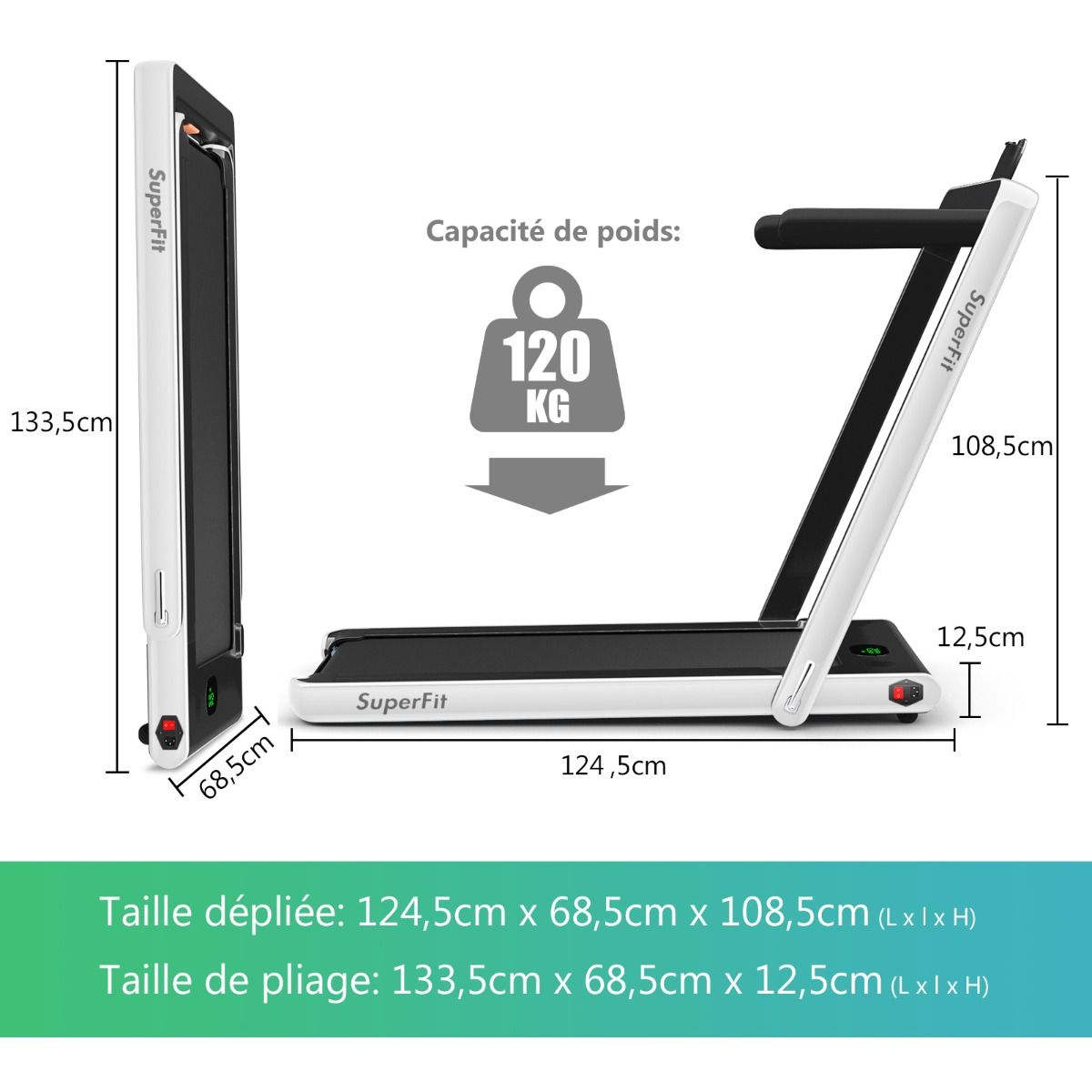 2 en 1 Tapis de Course Electrique Pliable 1 12 Km/H avec Haut-parleur Bluetooth Tlcommande Moteur 0,75HP Vert/Blanc/Noir/Rouge/Or/Noir et Argent/Bleu -