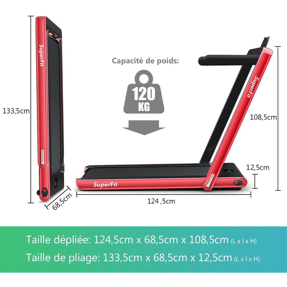 2 en 1 Tapis de Course Electrique Pliable 1 12 Km/H avec Haut-parleur Bluetooth Tlcommande Moteur 0,75HP Vert/Blanc/Noir/Rouge/Or/Noir et Argent/Bleu -