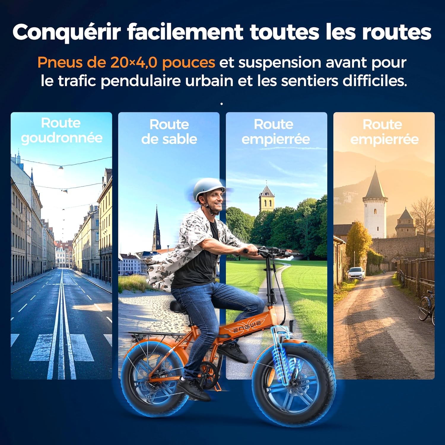 ENGWE Vélo Électrique Pliable, Batterie 48V 13Ah Amovible, Autonomie de 50-120 km,20'' ×4.0'' Fat Tire 7-Speed E-Bike for Any Terrain