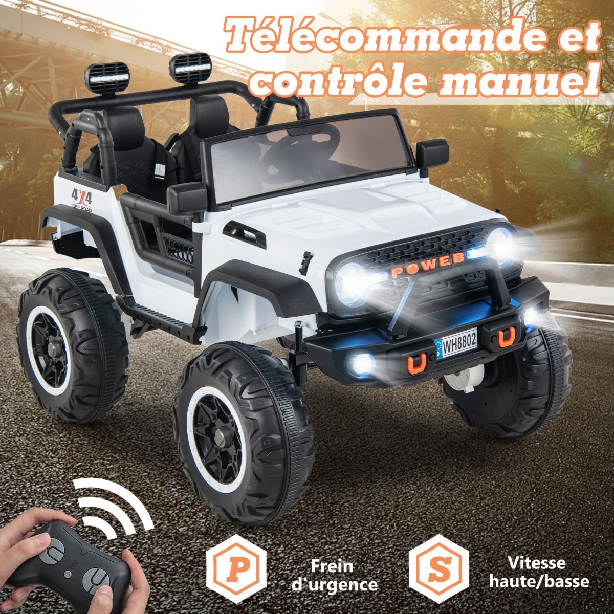 Voiture lectrique 24v pour Enfants 2 Places Tlcommande Musique Histoire Klaxon Usb Fonction de Dmarrage Lent Suspensions Ressort Blanc/Noir/Rose/Violet -