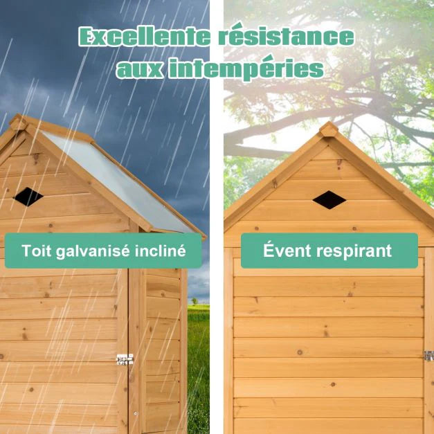 Abri de jardin extrieur 5 etagres cabane verrouillable en bois de sapin toit en tle galvanise 20_0005485 -