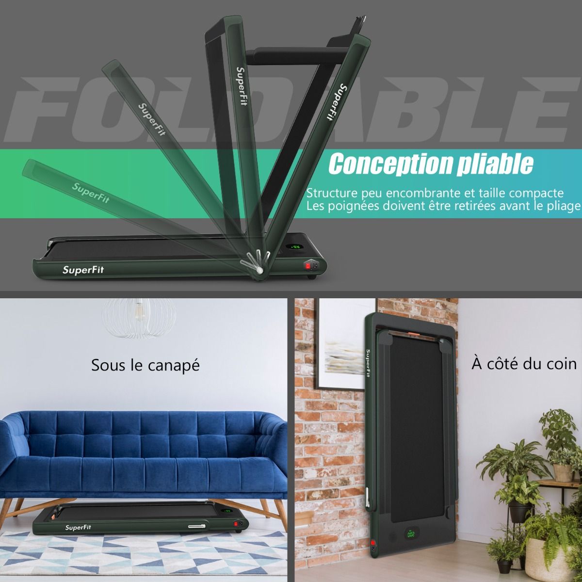 2 en 1 Tapis de Course Electrique Pliable 1 12 Km/H avec Haut-parleur Bluetooth Tlcommande Moteur 0,75HP Vert/Blanc/Noir/Rouge/Or/Noir et Argent/Bleu -