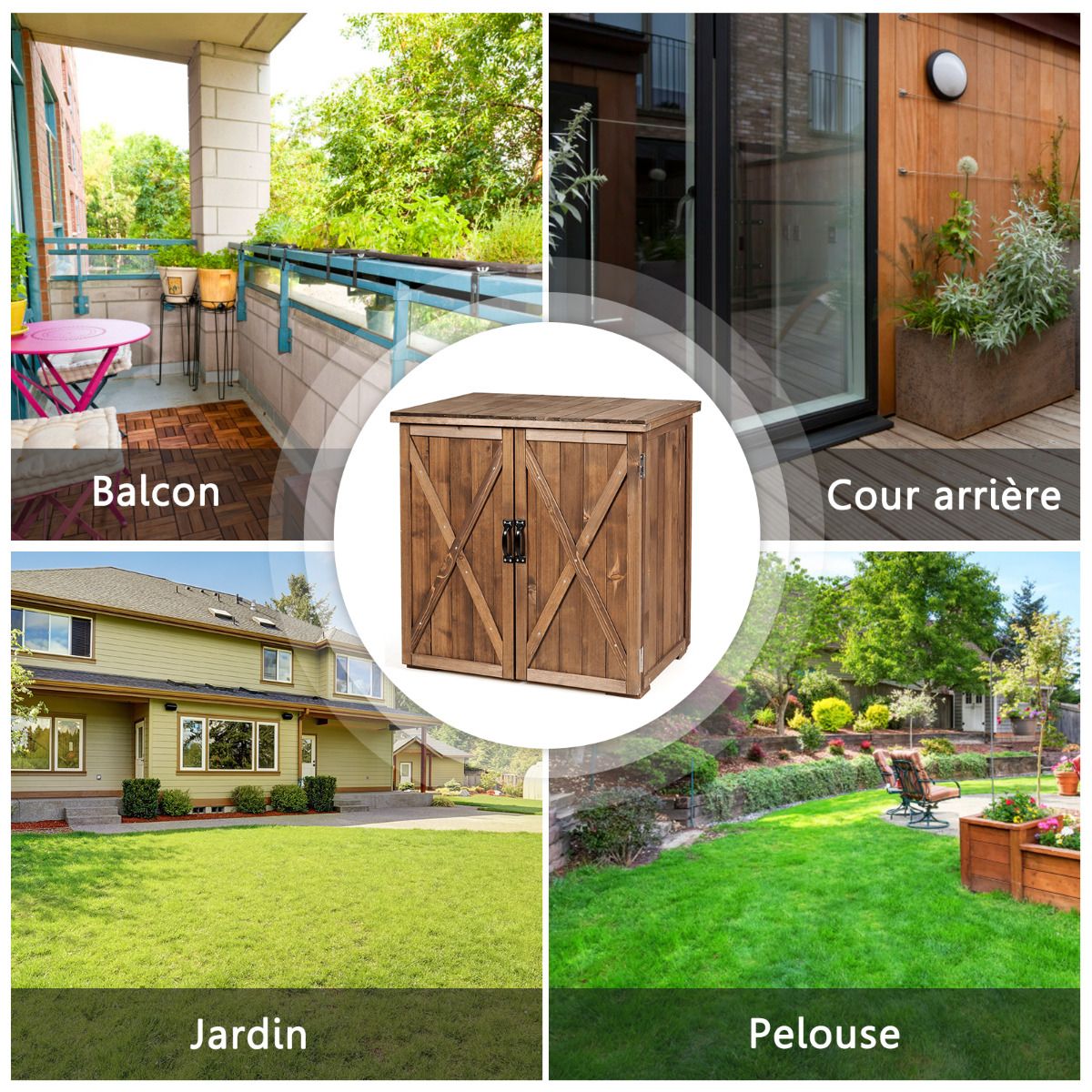Armoire de Jardin Exterieur en Bois 77,5 x 56 x 72 cm Abri Outils avec Double Portes Marron -