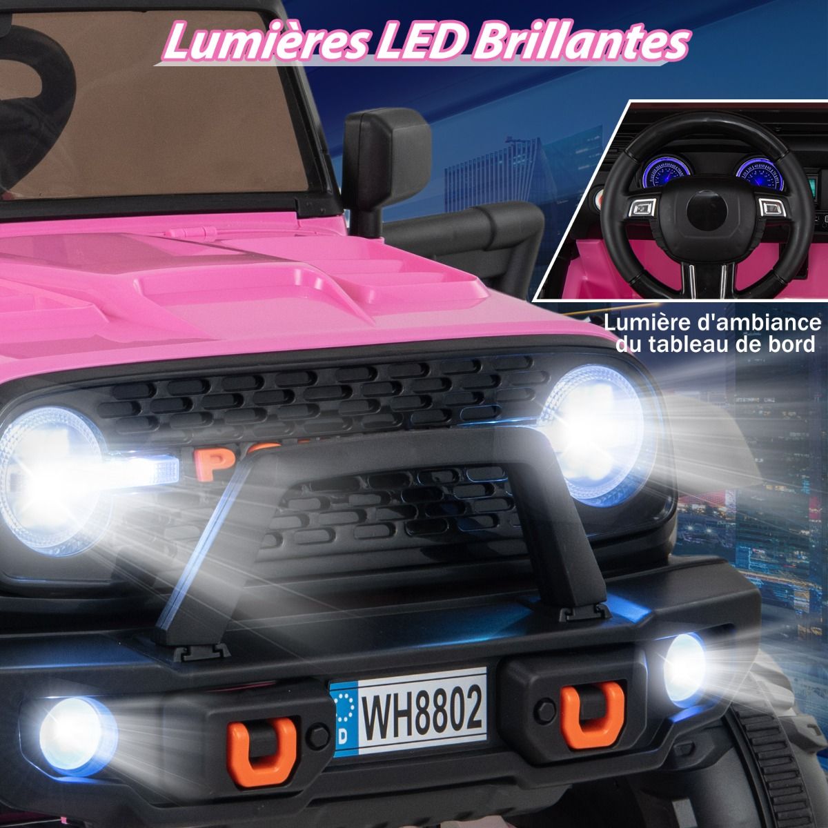 Voiture lectrique 24v pour Enfants 2 Places Tlcommande Musique Histoire Klaxon Usb Fonction de Dmarrage Lent Suspensions Ressort Blanc/Noir/Rose/Violet -