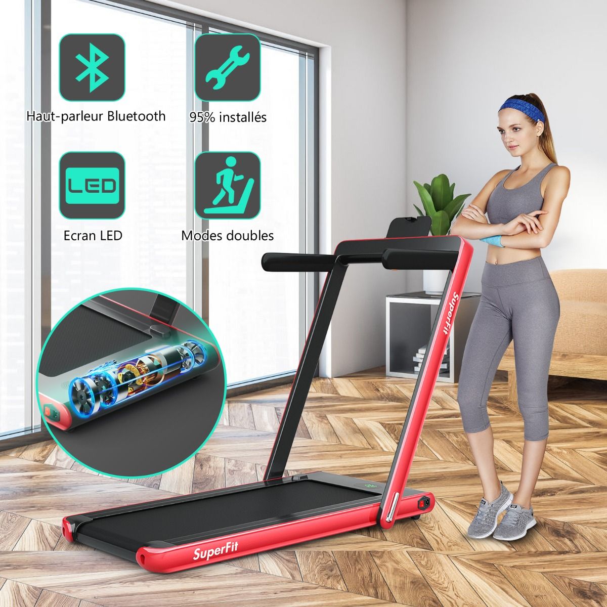 2 en 1 Tapis de Course Electrique Pliable 1 12 Km/H avec Haut-parleur Bluetooth Tlcommande Moteur 0,75HP Vert/Blanc/Noir/Rouge/Or/Noir et Argent/Bleu -