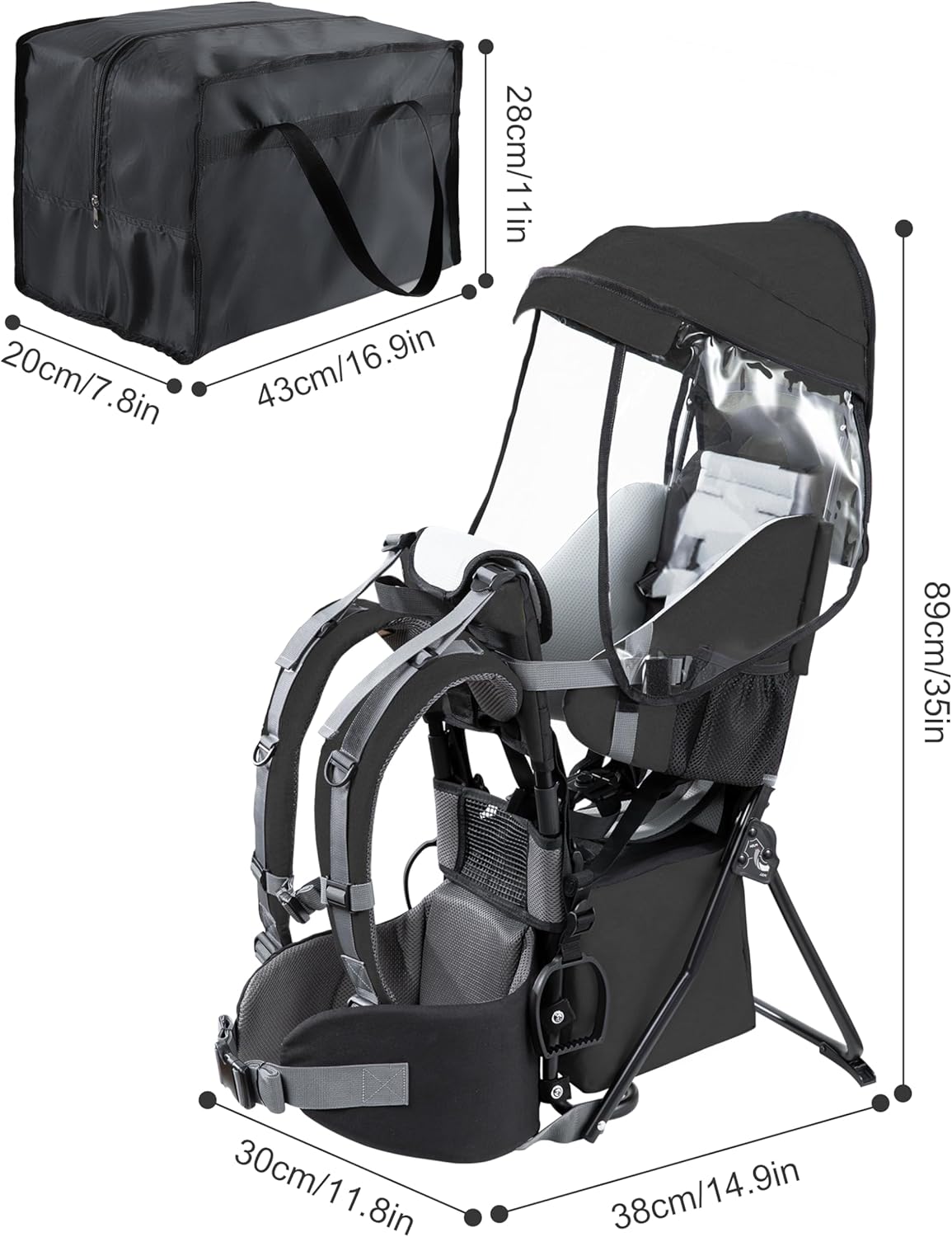 besrey Porte-bébé de randonnée, Sac à dos pour enfant, à usage en extérieur, Pliable - Noir