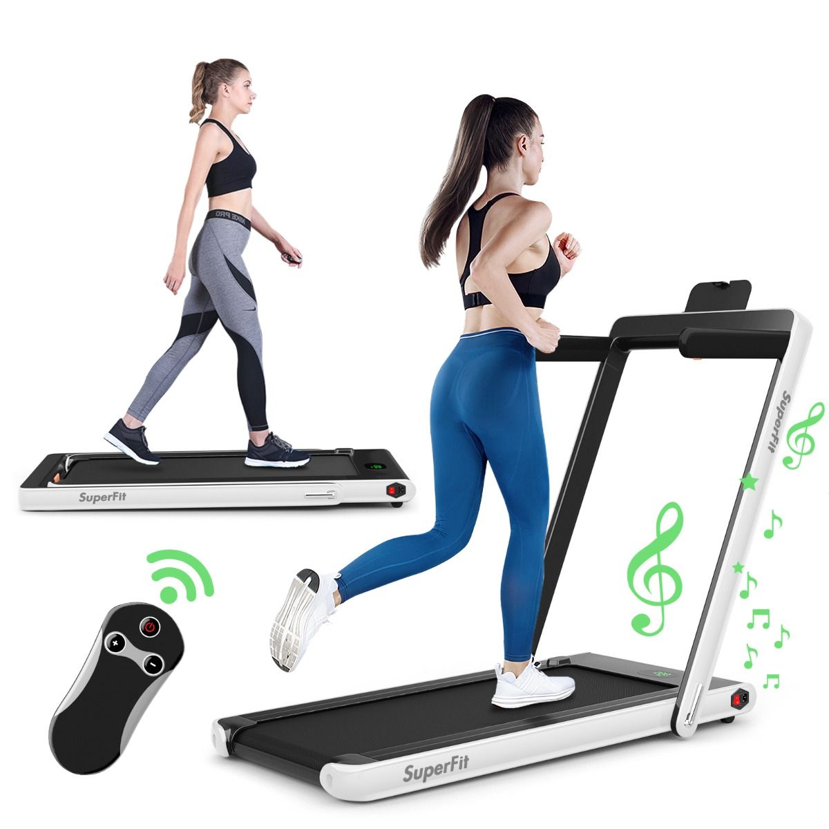 2 en 1 Tapis de Course Electrique Pliable 1 12 Km/H avec Haut-parleur Bluetooth Tlcommande Moteur 0,75HP Vert/Blanc/Noir/Rouge/Or/Noir et Argent/Bleu -