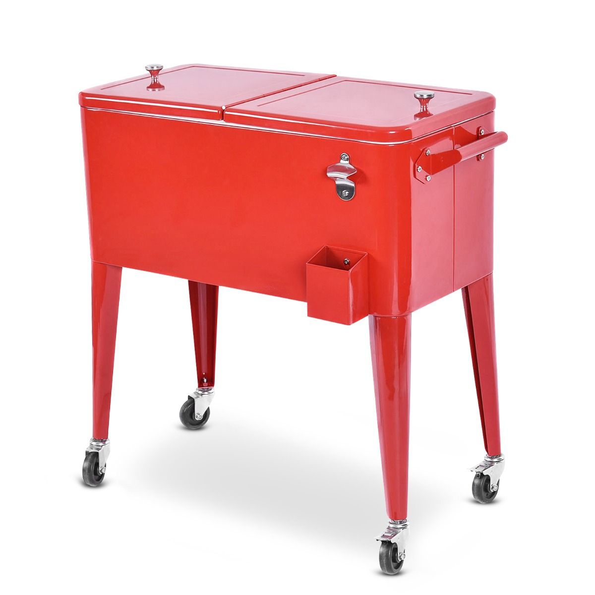 Chariot Isotherme Roulant de 76L Réfrigérant avec Roulettes Universelles Ouvre-bouteille Desserte Jardin pour Conserver Glace et Boissons -
