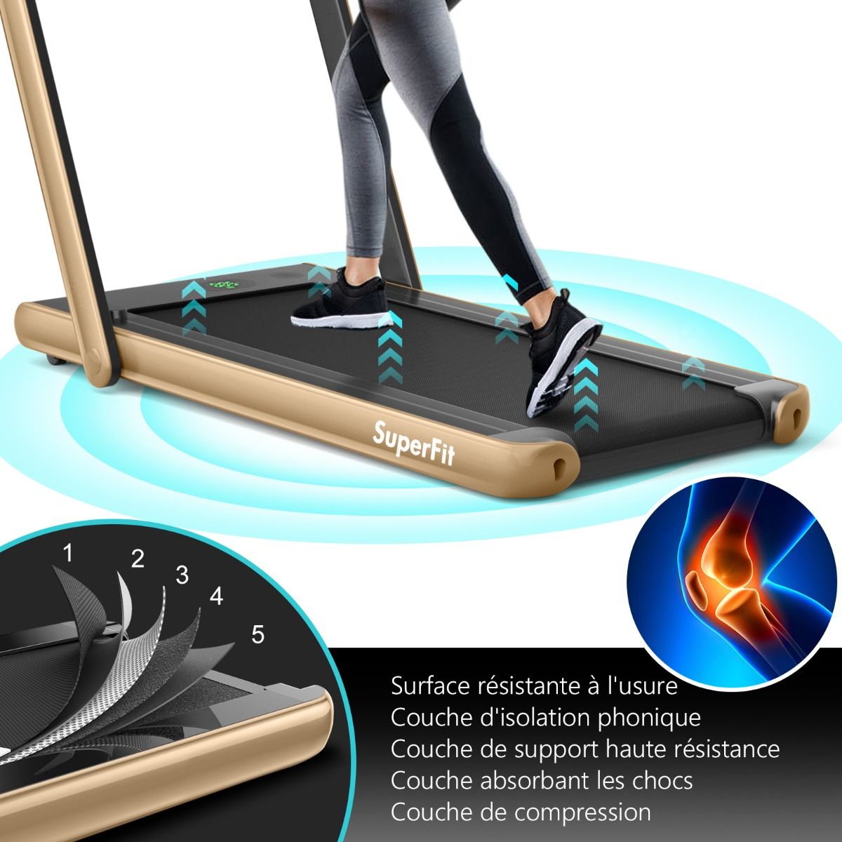 2 en 1 Tapis de Course Electrique Pliable 1 12 Km/H avec Haut-parleur Bluetooth Tlcommande Moteur 0,75HP Vert/Blanc/Noir/Rouge/Or/Noir et Argent/Bleu -