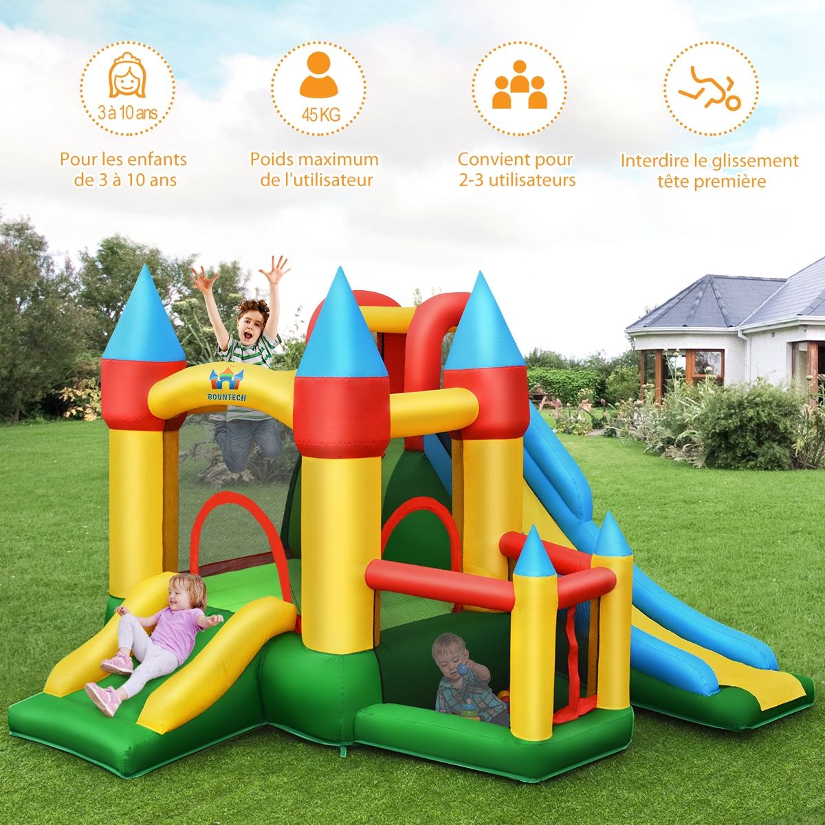 Ch芒teau Gonflable avec Souffleur pour Enfants de 3 10 Ans avec Plusieurs Types de Jeu Diffrents 330 x 300 x 210 cm -