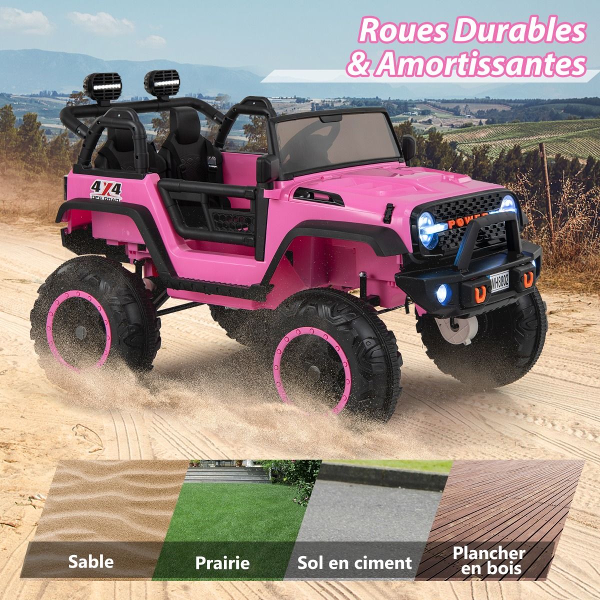Voiture lectrique 24v pour Enfants 2 Places Tlcommande Musique Histoire Klaxon Usb Fonction de Dmarrage Lent Suspensions Ressort Blanc/Noir/Rose/Violet -