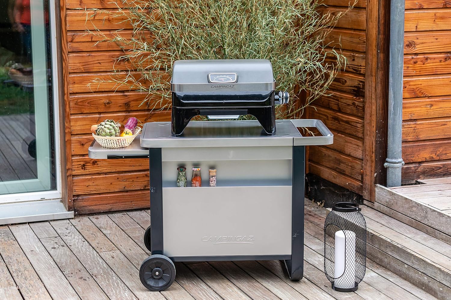 Attitude2go,Barbecue de Table Faible fume,BBQ Portable, Couvercle,thermomtre,et Grille en Fonte,Alimentation : Cartouche de gaz CV 470 Plus,Gris