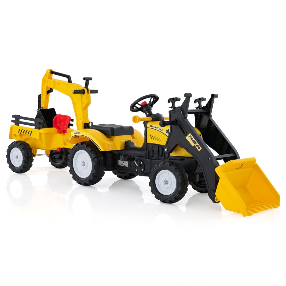 3 en 1 Tracteur pour Enfant avec 6 Roues Jouet Pelle Remorque Amovible avec Volant Klaxon 3 6 Ans Jaune/Vert -
