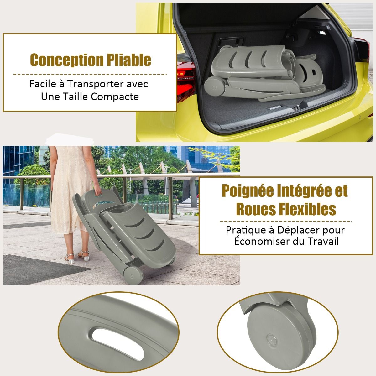 Chaise Longue Pliable Dossier Inclinable 5 Positions avec Roues Intgres pour Terrasse Jardin Piscine 150 kg Gris/Blanc/Bleu -