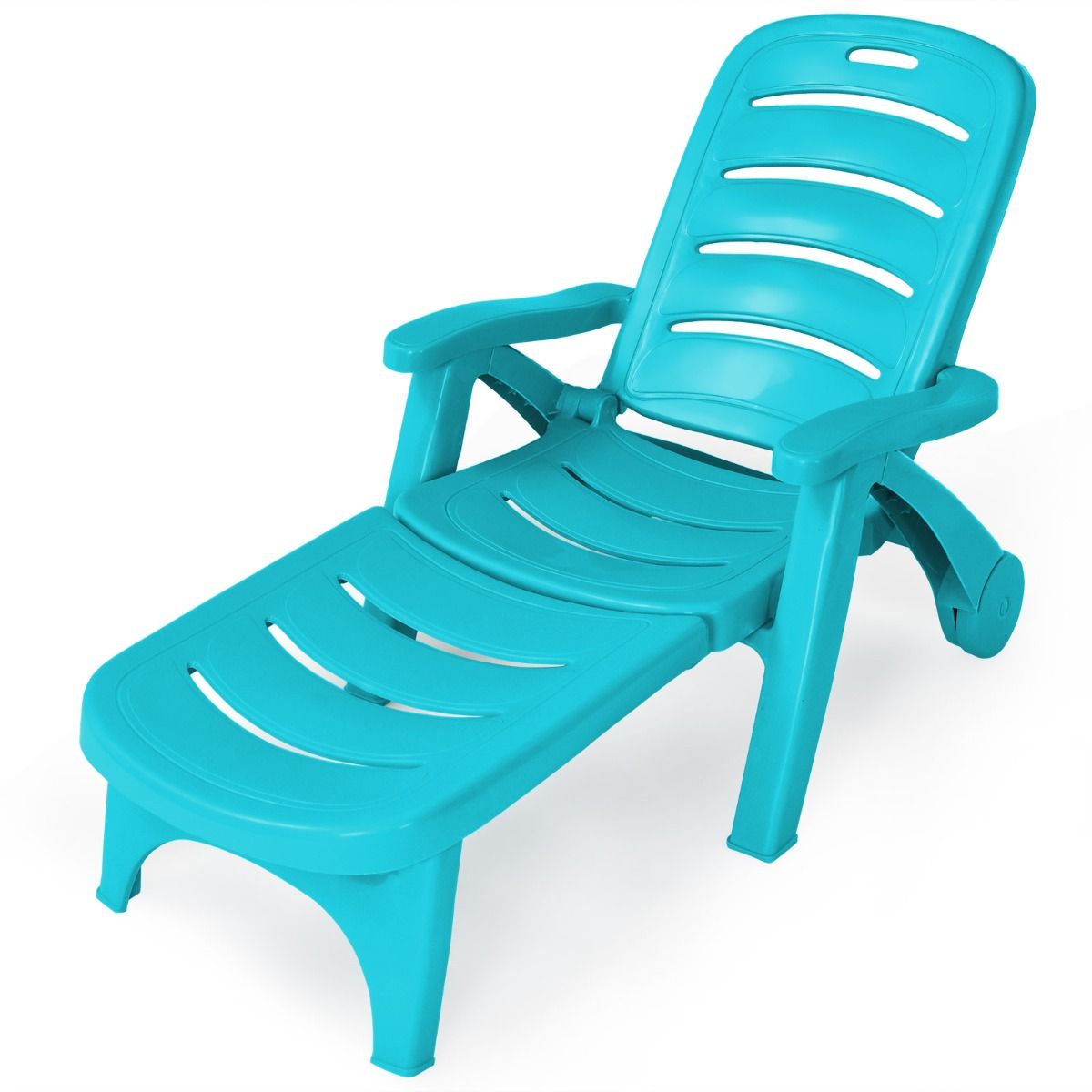 Chaise Longue Pliable Dossier Inclinable 5 Positions avec Roues Intgres pour Terrasse Jardin Piscine 150 kg Gris/Blanc/Bleu -