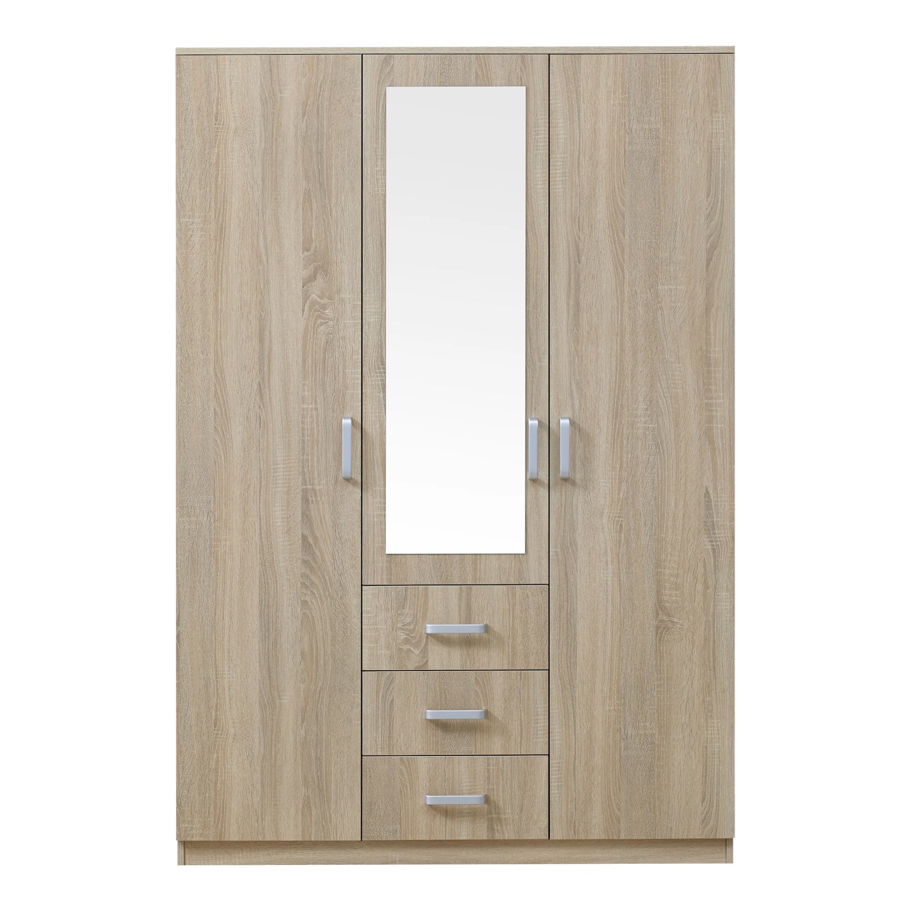Armoire de chambre garde-robe moderne meuble de rangement intemporel 5 tagres 3 tiroirs + miroir MDF 176 x 120 x 52 cm effet ch锚ne sonoma 03_0006369