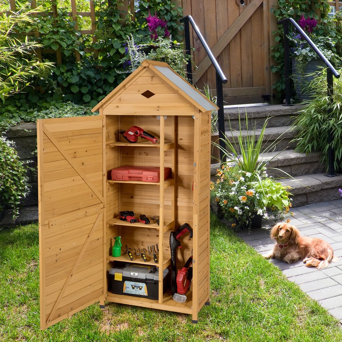Abri de Jardin Extérieur à 5 Etagères Cabane Verrouillable en Bois de Sapin Toit en Tôle Galvanisée -