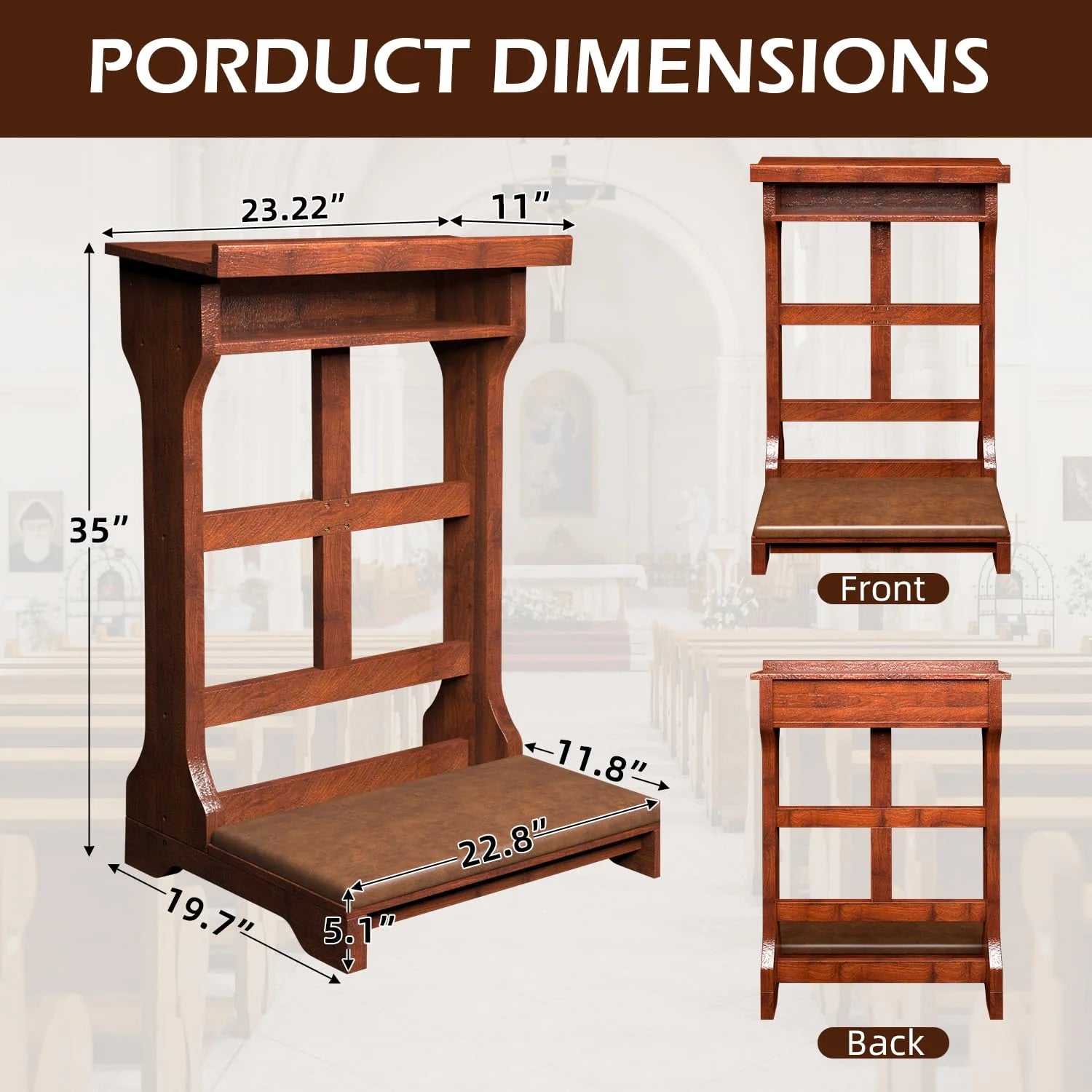 AECOJOY Acacia Wood Prayer Kneeler Bench with Storage Shelf & Soft Cushion, Comfortable Wooden Kneeling Meditation Seiza Stool for Praying