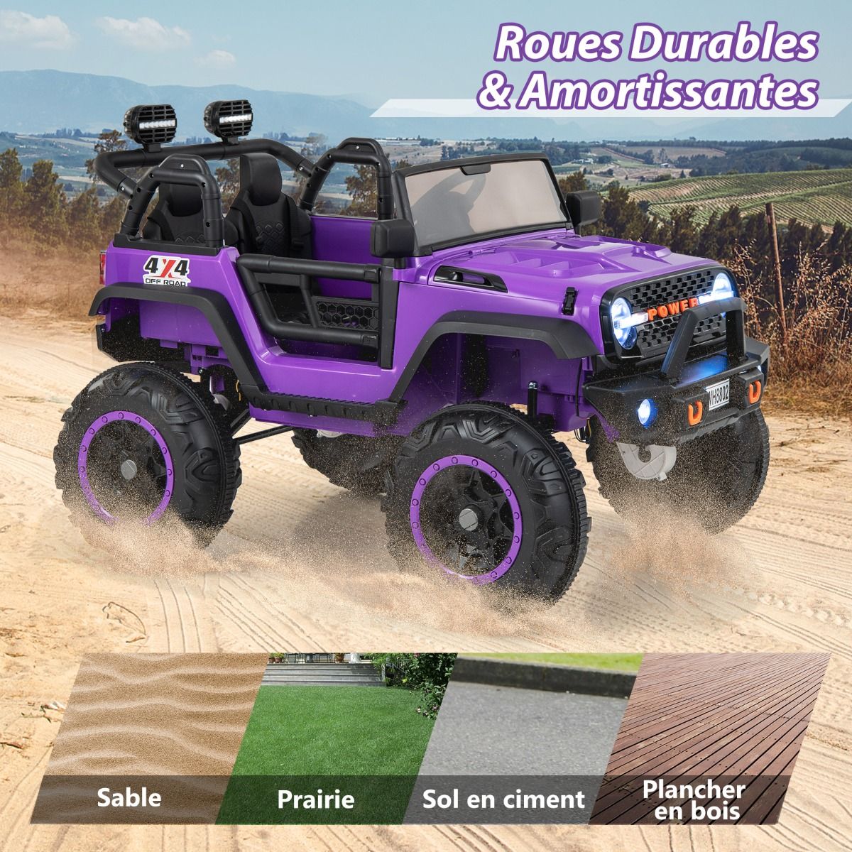 Voiture lectrique 24v pour Enfants 2 Places Tlcommande Musique Histoire Klaxon Usb Fonction de Dmarrage Lent Suspensions Ressort Blanc/Noir/Rose/Violet -