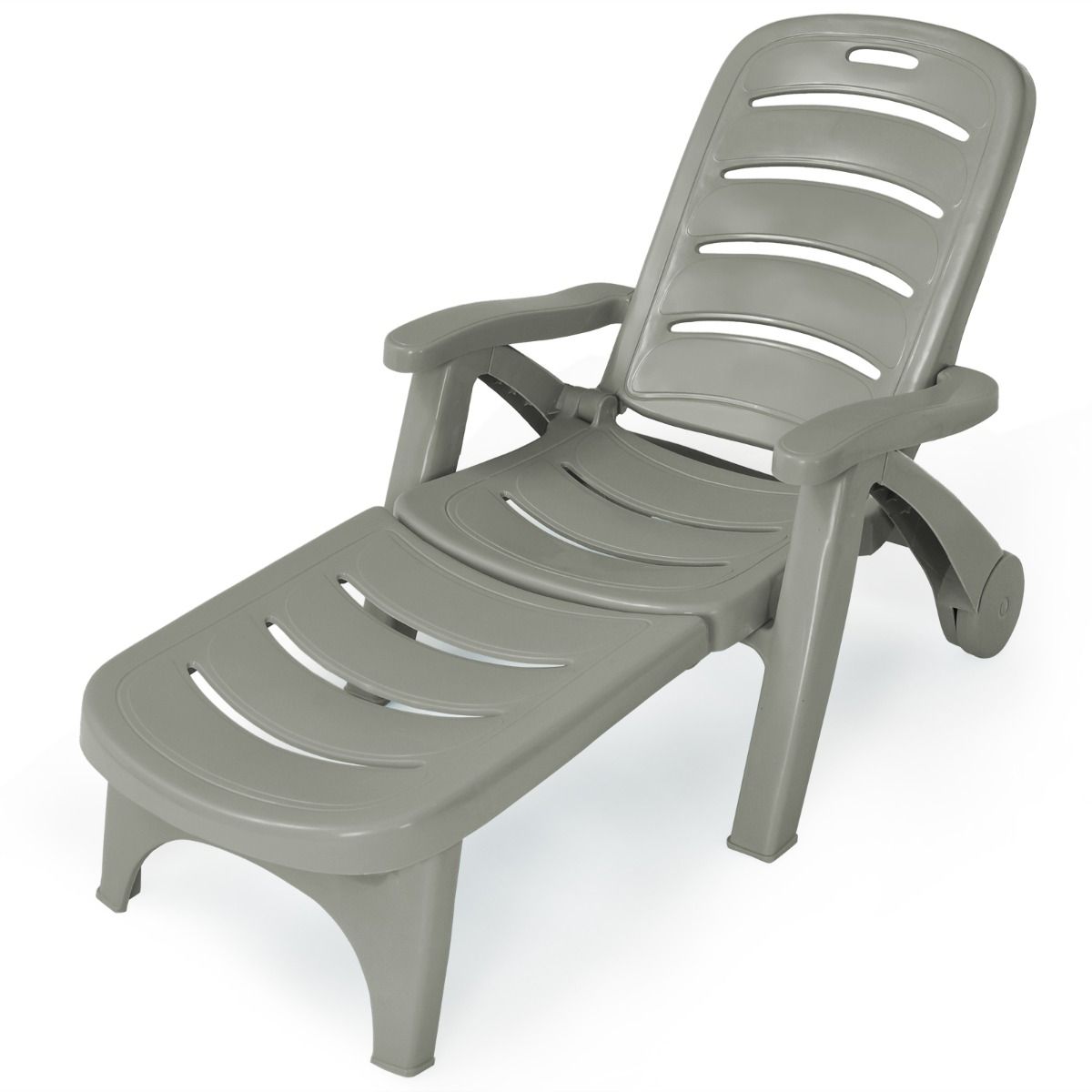 Chaise Longue Pliable Dossier Inclinable 5 Positions avec Roues Intgres pour Terrasse Jardin Piscine 150 kg Gris/Blanc/Bleu -
