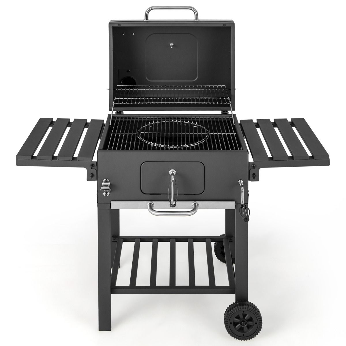 Barbecue Charbon de Bois Portable avec 2 Tables d'Appoint Noir -