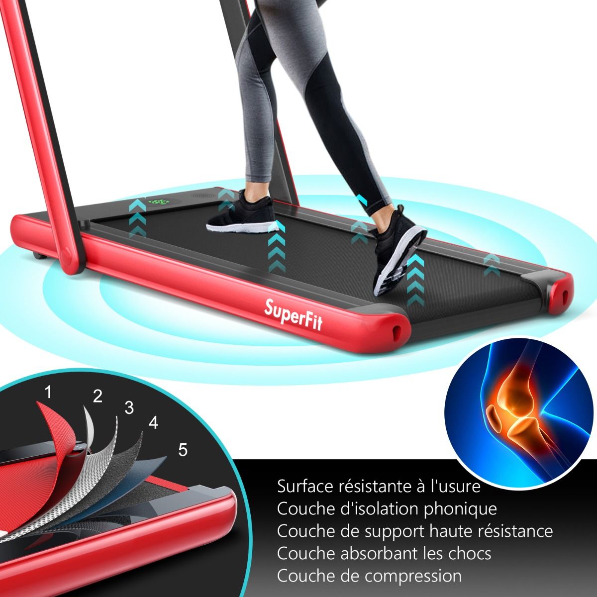 2 en 1 Tapis de Course Electrique Pliable 1 12 Km/H avec Haut-parleur Bluetooth Tlcommande Moteur 0,75HP Vert/Blanc/Noir/Rouge/Or/Noir et Argent/Bleu -
