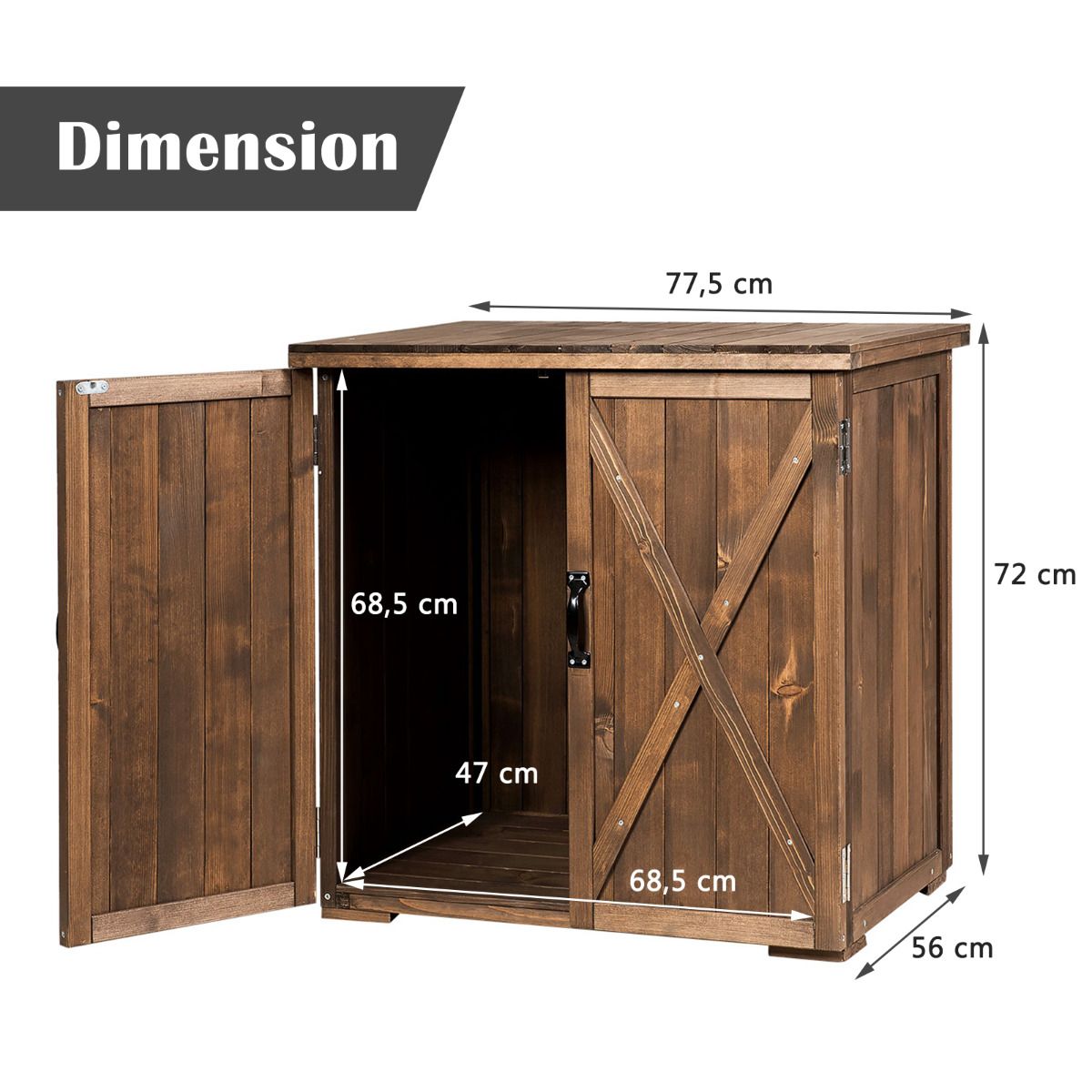 Armoire de Jardin Exterieur en Bois 77,5 x 56 x 72 cm Abri Outils avec Double Portes Marron -