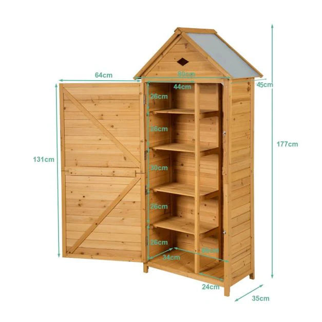 Abri de jardin extrieur 5 etagres cabane verrouillable en bois de sapin toit en tle galvanise 20_0005485 -