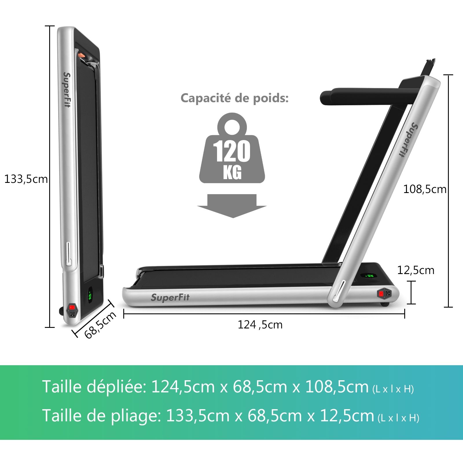 2 en 1 Tapis de Course Electrique Pliable 1 12 Km/H avec Haut-parleur Bluetooth Tlcommande Moteur 0,75HP Vert/Blanc/Noir/Rouge/Or/Noir et Argent/Bleu -