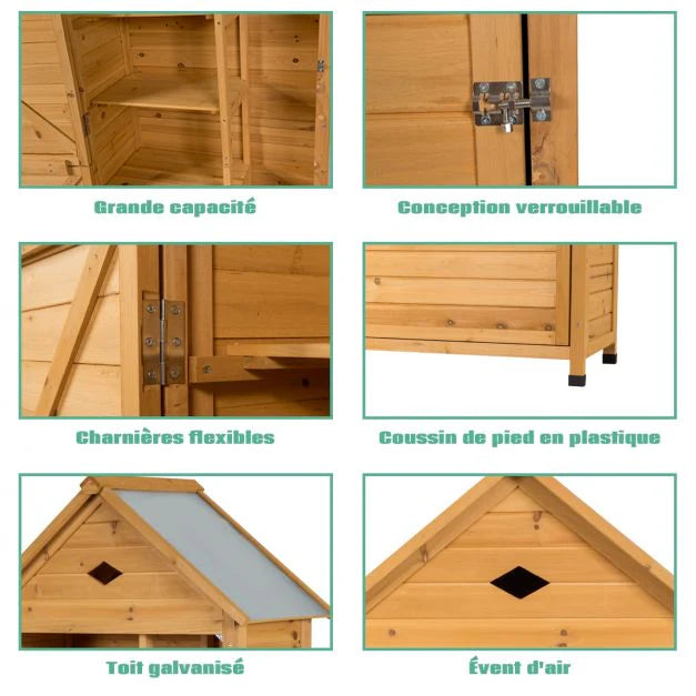 Abri de jardin extrieur 5 etagres cabane verrouillable en bois de sapin toit en tle galvanise 20_0005485 -