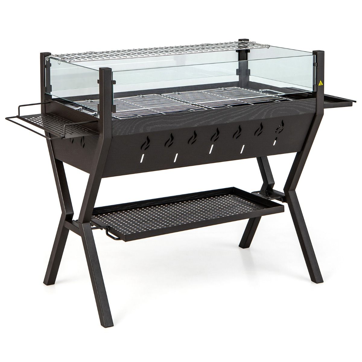 Barbecue Charbon de Bois Gril au Charbon de Bois en Acier Inoxydable avec Pare-vent Supports d'Assaisonnement tagre de Rangement Marron -