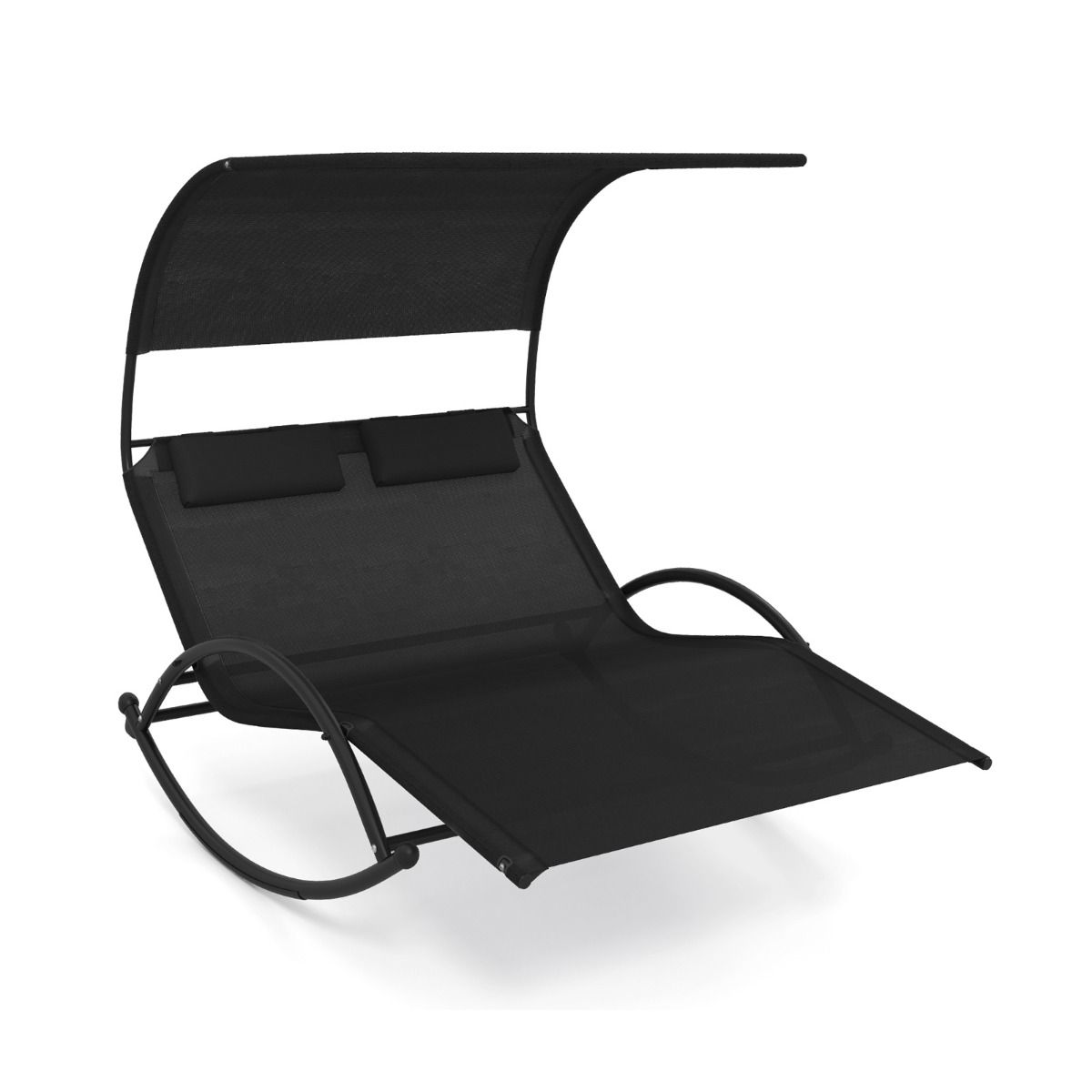Chaise Longue Double Chaise Bascule pour 2 Personnes 2 Appui-T锚tes Amovibles Cadre en Mtal Robuste Lit de Repos Ergonomique 2 Places Gris/Noir/Beige -
