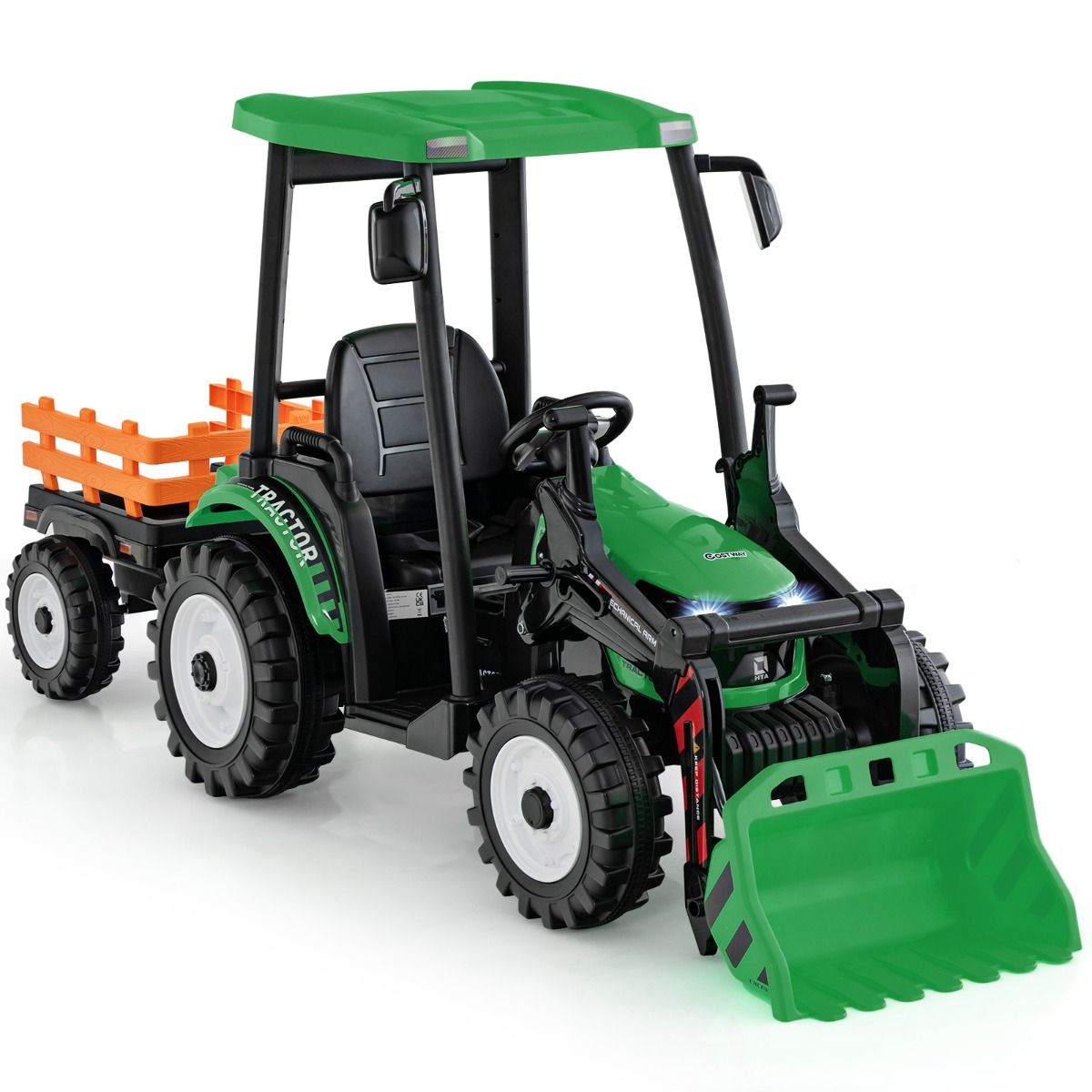 12V Tracteur lectrique Enfants avec Pelle&Remorque Amovible Vhicule lectrique 6 Roues avec Tlcommande & Musique 3-6 km/h pour 3-8 Ans Jaune/Vert -
