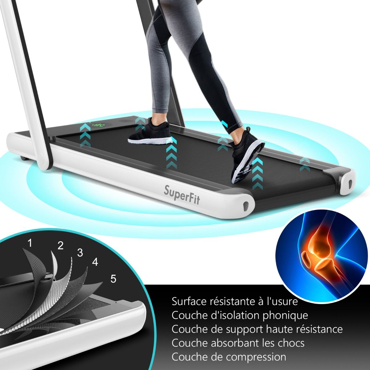 2 en 1 Tapis de Course Electrique Pliable 1 12 Km/H avec Haut-parleur Bluetooth Tlcommande Moteur 0,75HP Vert/Blanc/Noir/Rouge/Or/Noir et Argent/Bleu -