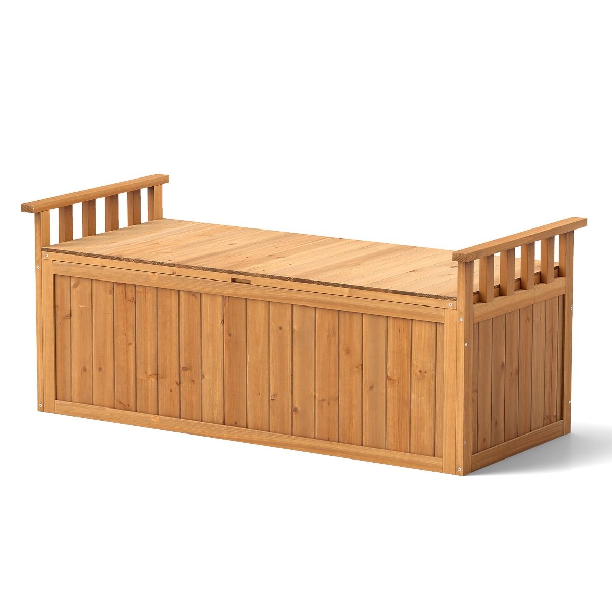 Banc de Rangement en Bois Banc d'Extrieur 2 Places de 209 L avec Accoudoirs Coffre de Stockage en Bois Charge 100KG Naturel -