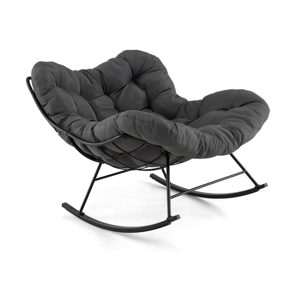 Chaise Bascule d'Intrieur et d'Extrieur Chaise Papasan Surdimensionne avec Coussin Rembourr & Cadre en Mtal Capacit 205 Kg Gris -