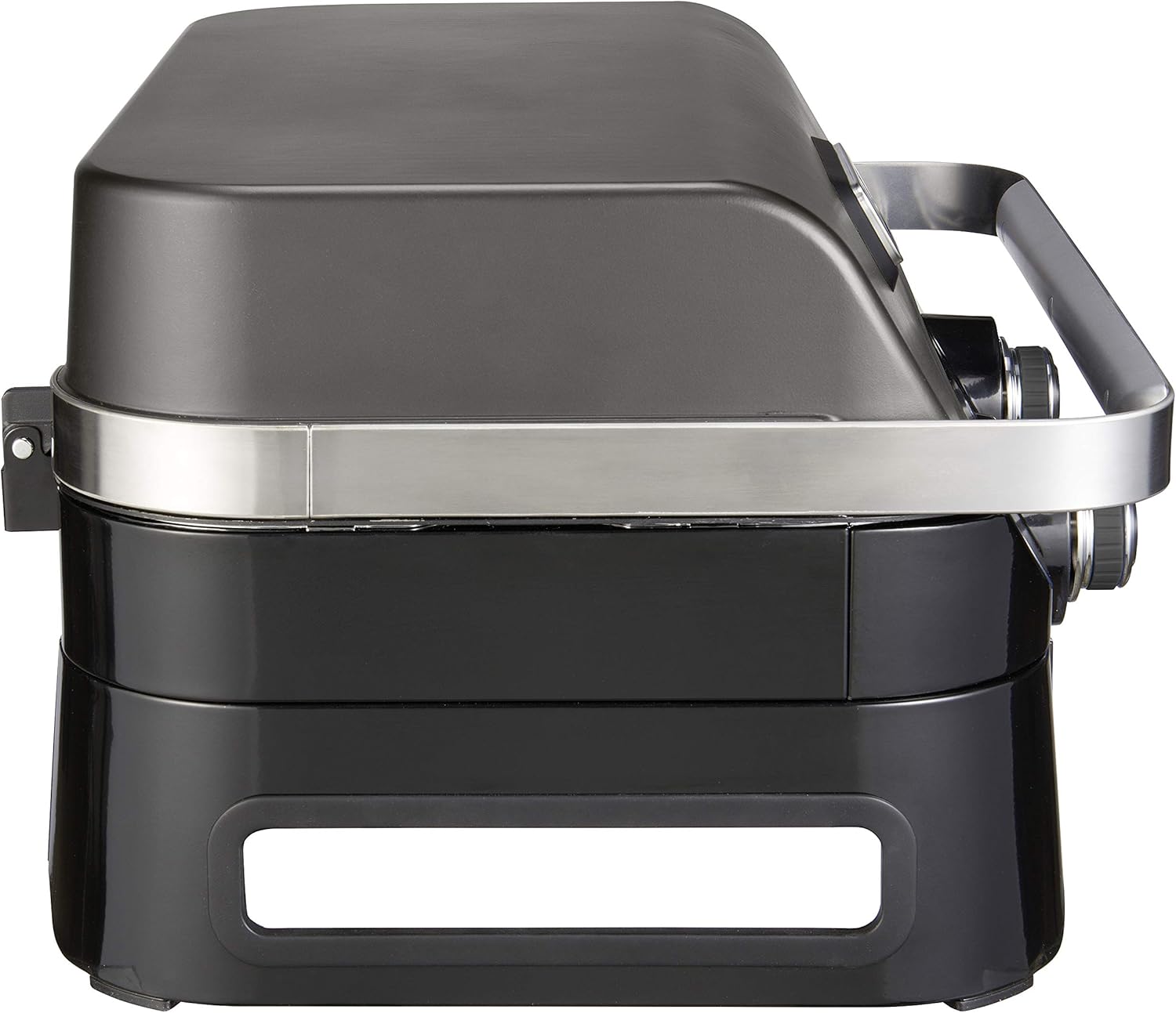 Attitude2go,Barbecue de Table Faible fume,BBQ Portable, Couvercle,thermomtre,et Grille en Fonte,Alimentation : Cartouche de gaz CV 470 Plus,Gris