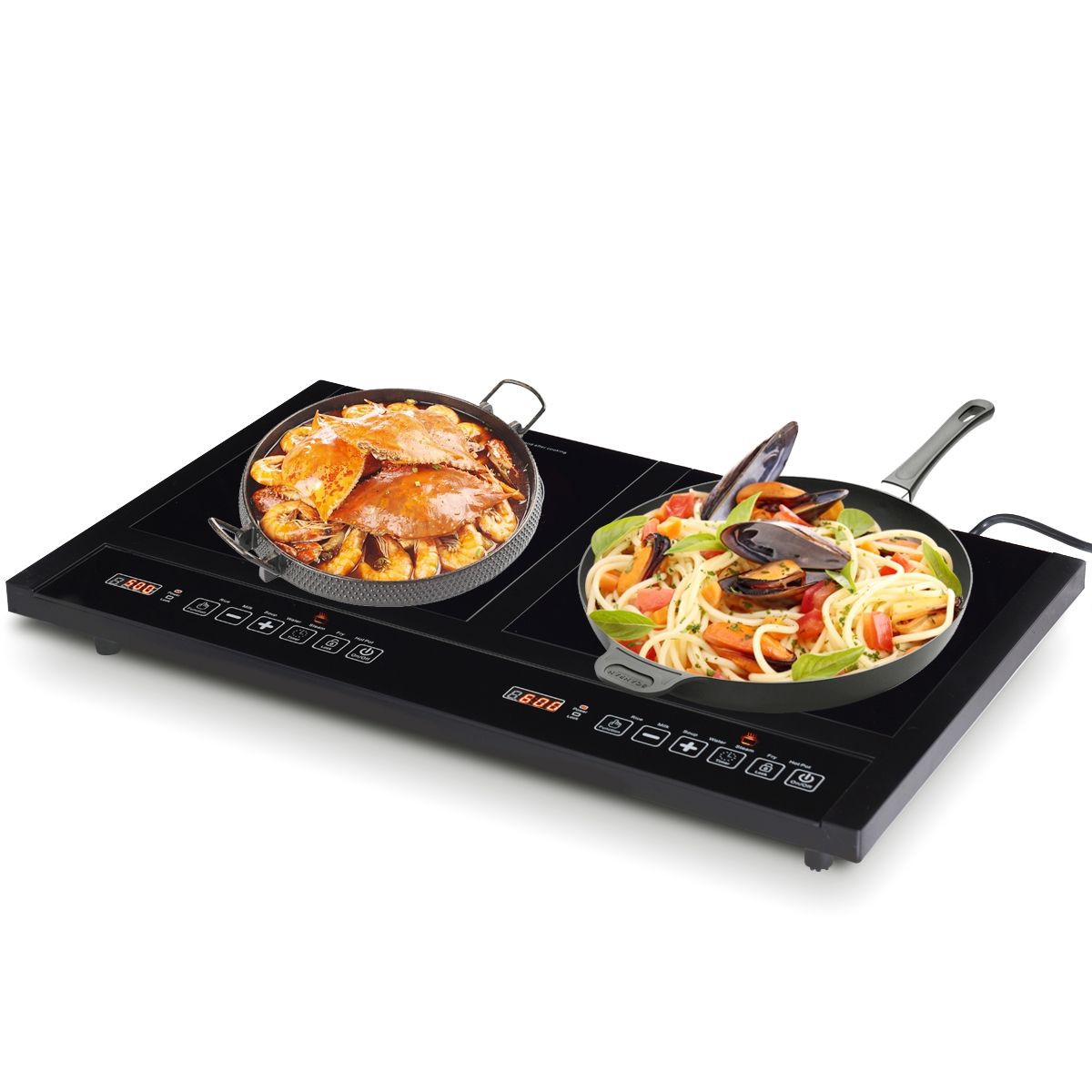 Double Plaque de Cuisson Electrique en Vitrocramique 1800W+1800W 2 Zones 8 Niveaux de Temprature/Puissance Variables Noir -