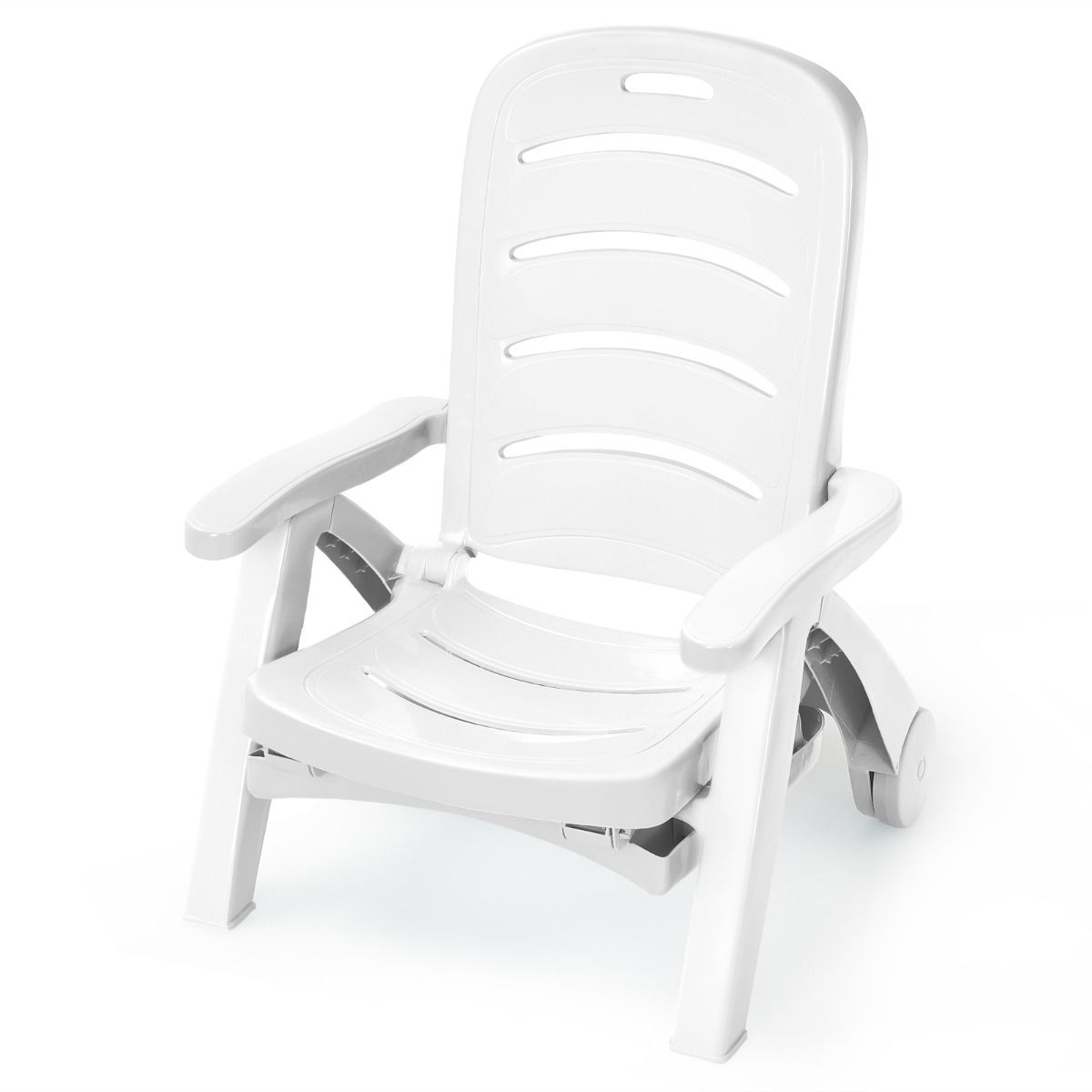 Chaise Longue Pliable Dossier Inclinable 5 Positions avec Roues Intgres pour Terrasse Jardin Piscine 150 kg Gris/Blanc/Bleu -