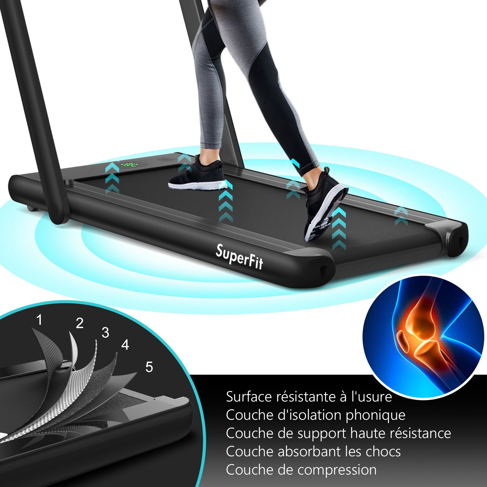 2 en 1 Tapis de Course Electrique Pliable 1 12 Km/H avec Haut-parleur Bluetooth Tlcommande Moteur 0,75HP Vert/Blanc/Noir/Rouge/Or/Noir et Argent/Bleu -