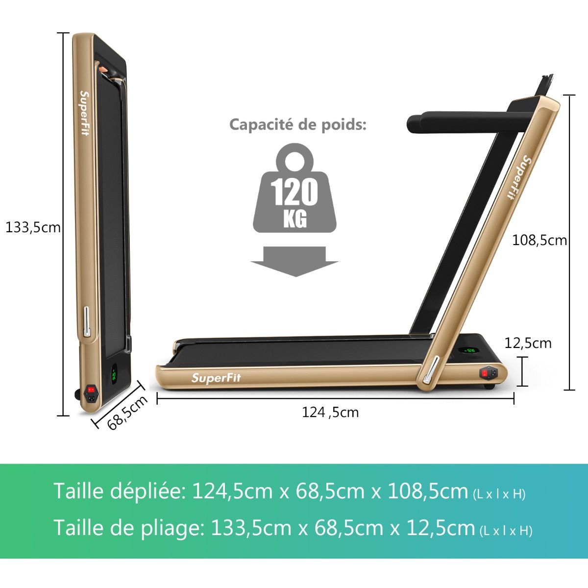 2 en 1 Tapis de Course Electrique Pliable 1 12 Km/H avec Haut-parleur Bluetooth Tlcommande Moteur 0,75HP Vert/Blanc/Noir/Rouge/Or/Noir et Argent/Bleu -