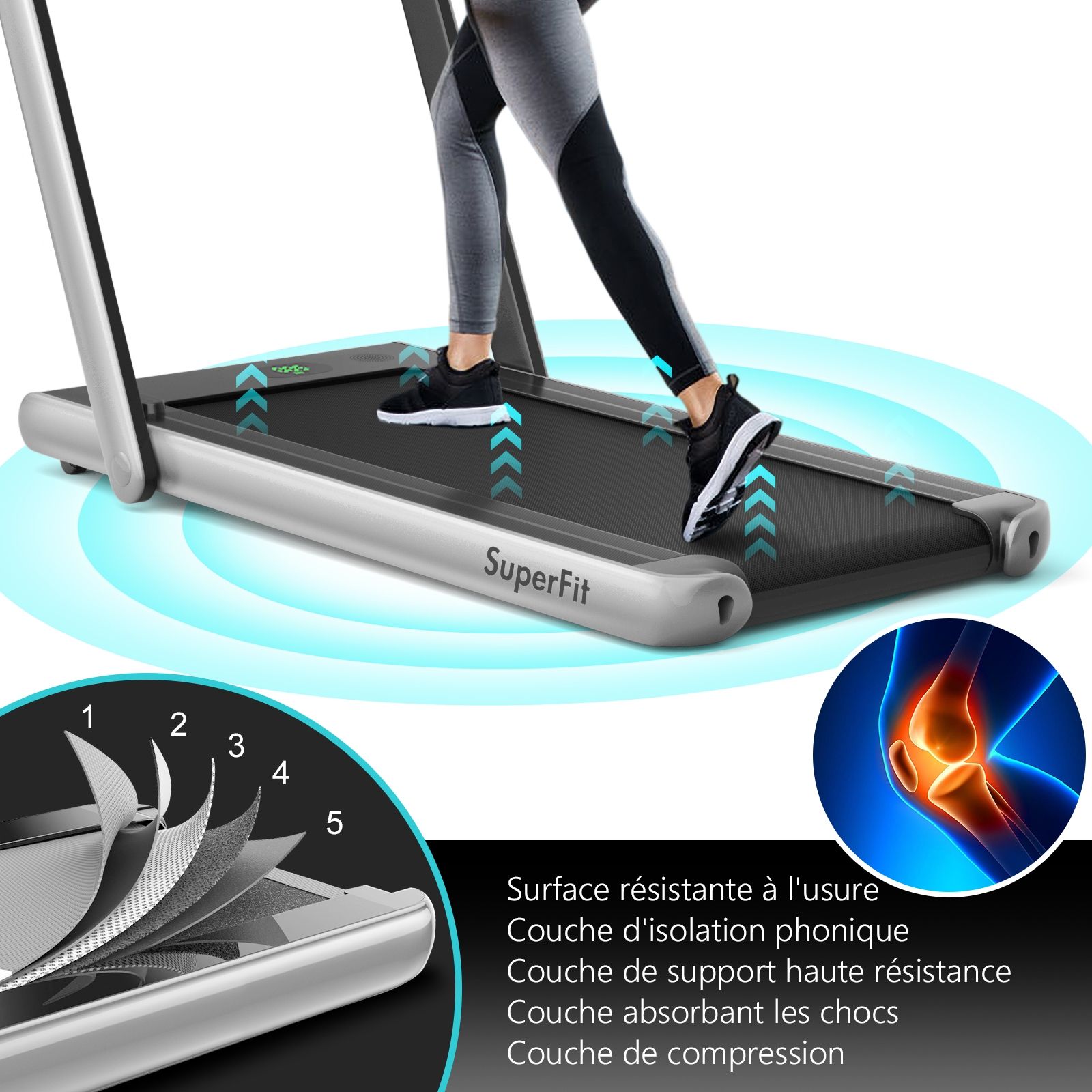2 en 1 Tapis de Course Electrique Pliable 1 12 Km/H avec Haut-parleur Bluetooth Tlcommande Moteur 0,75HP Vert/Blanc/Noir/Rouge/Or/Noir et Argent/Bleu -